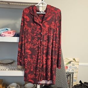 Johnny Was Red Floral Pajama Top